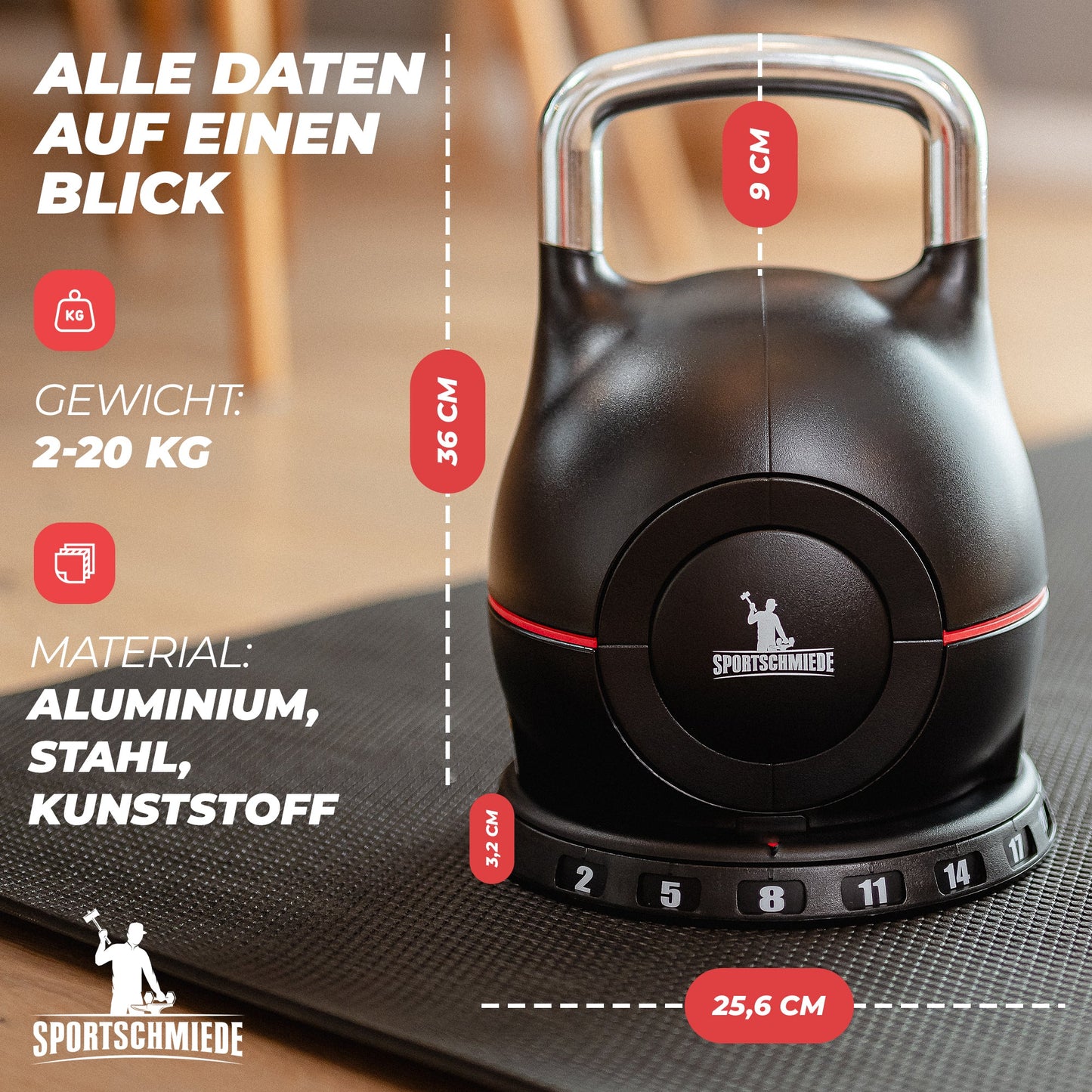 Kettlebell Set – Verstellbare Kettlebell 2 - 20kg - Sportschmiede