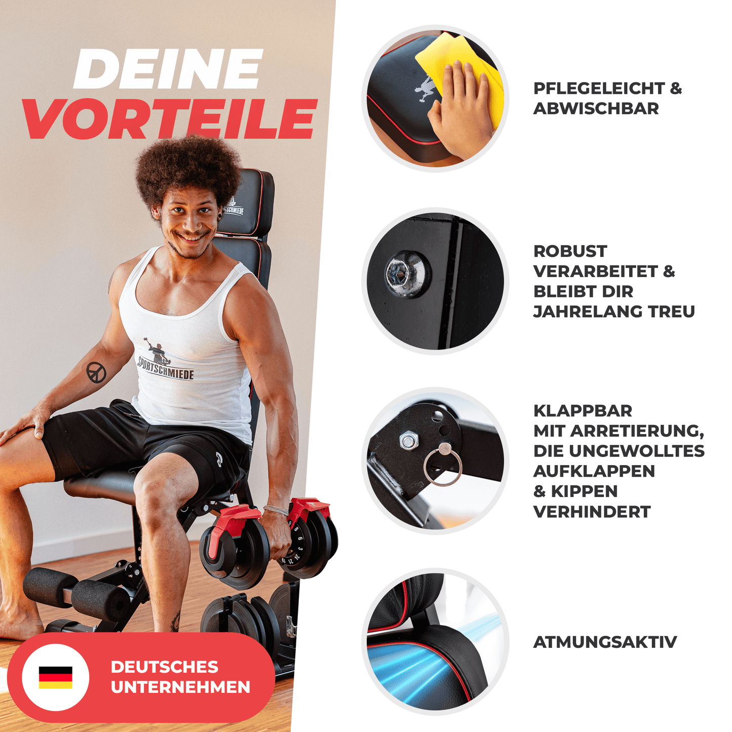 SPORTSCHMIEDE Verstellbare Hantelbank, Trainingsbank/ Schrägbank für Bankdrücken und mehr - Sportschmiede