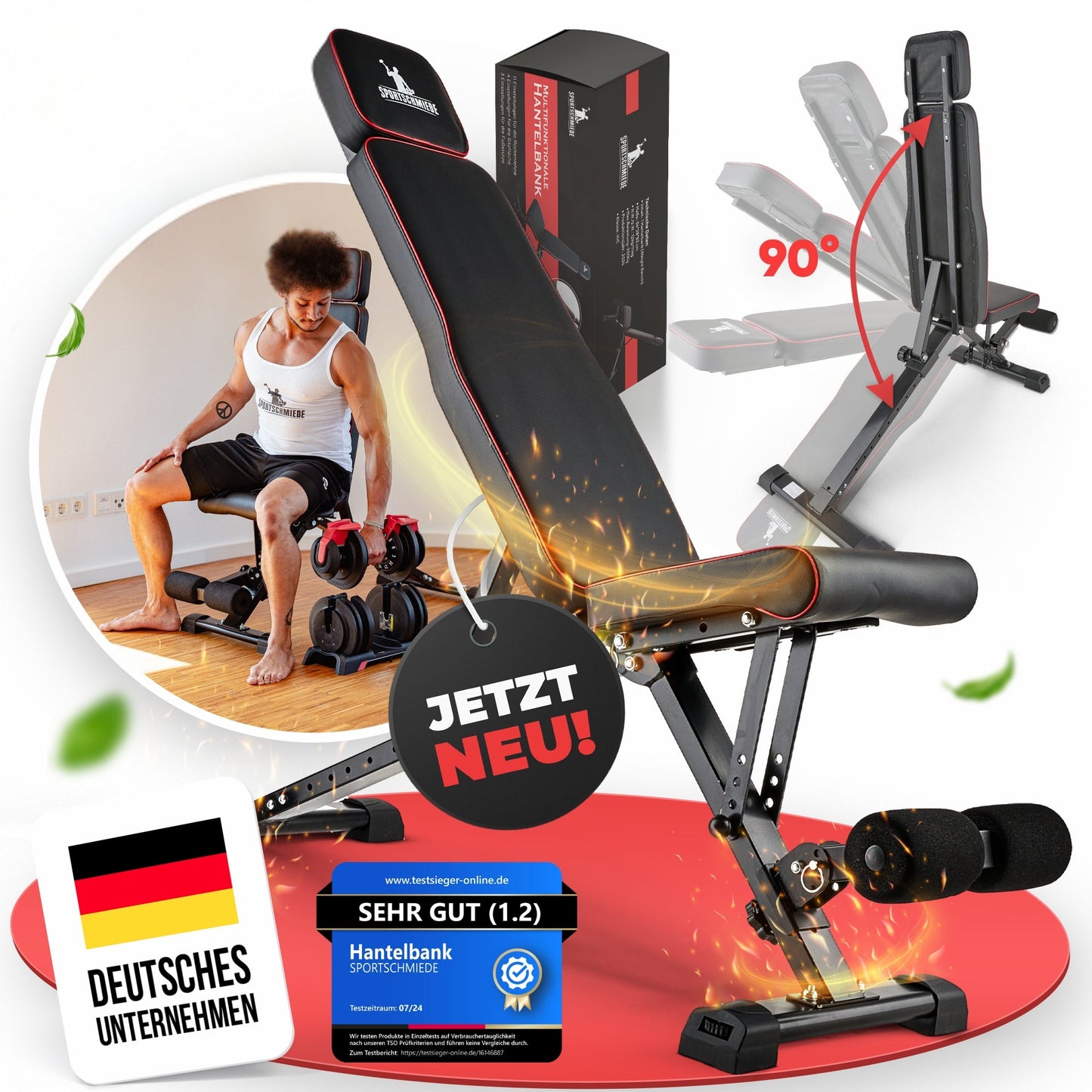 SPORTSCHMIEDE Verstellbare Hantelbank, Trainingsbank/ Schrägbank für Bankdrücken und mehr - Sportschmiede